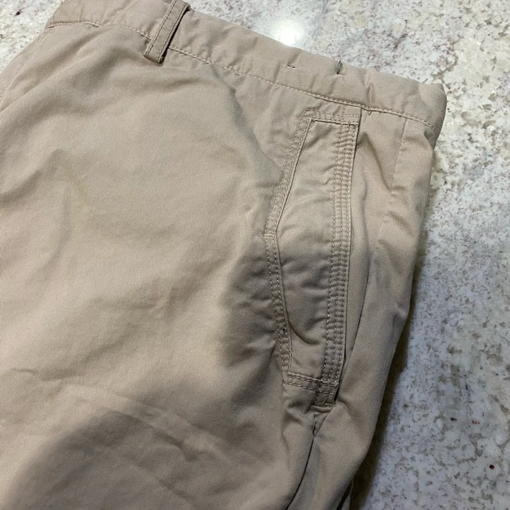 Mens Khaki Chinos Cotton Twill Straight Leg Pants Gingham Trim‎ 40W Open Inseam